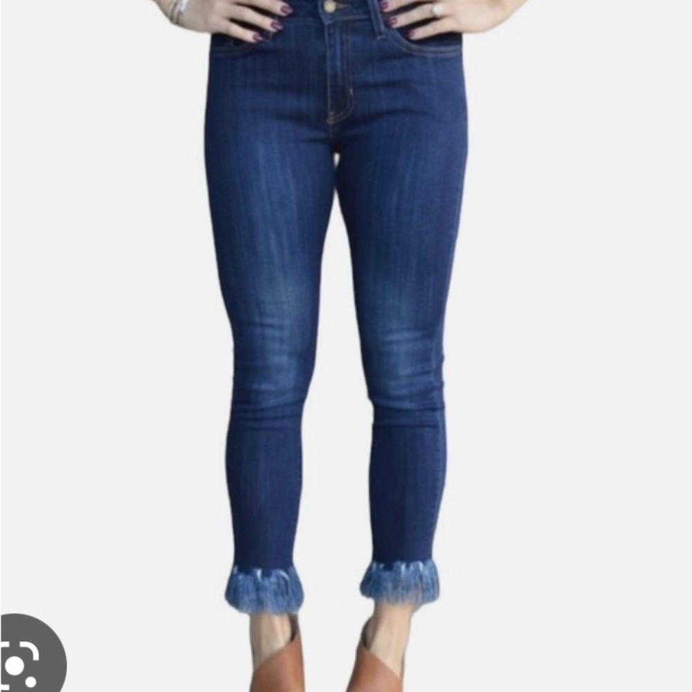Just Black Dark Blue Stretch Jeans with Frayed Hem